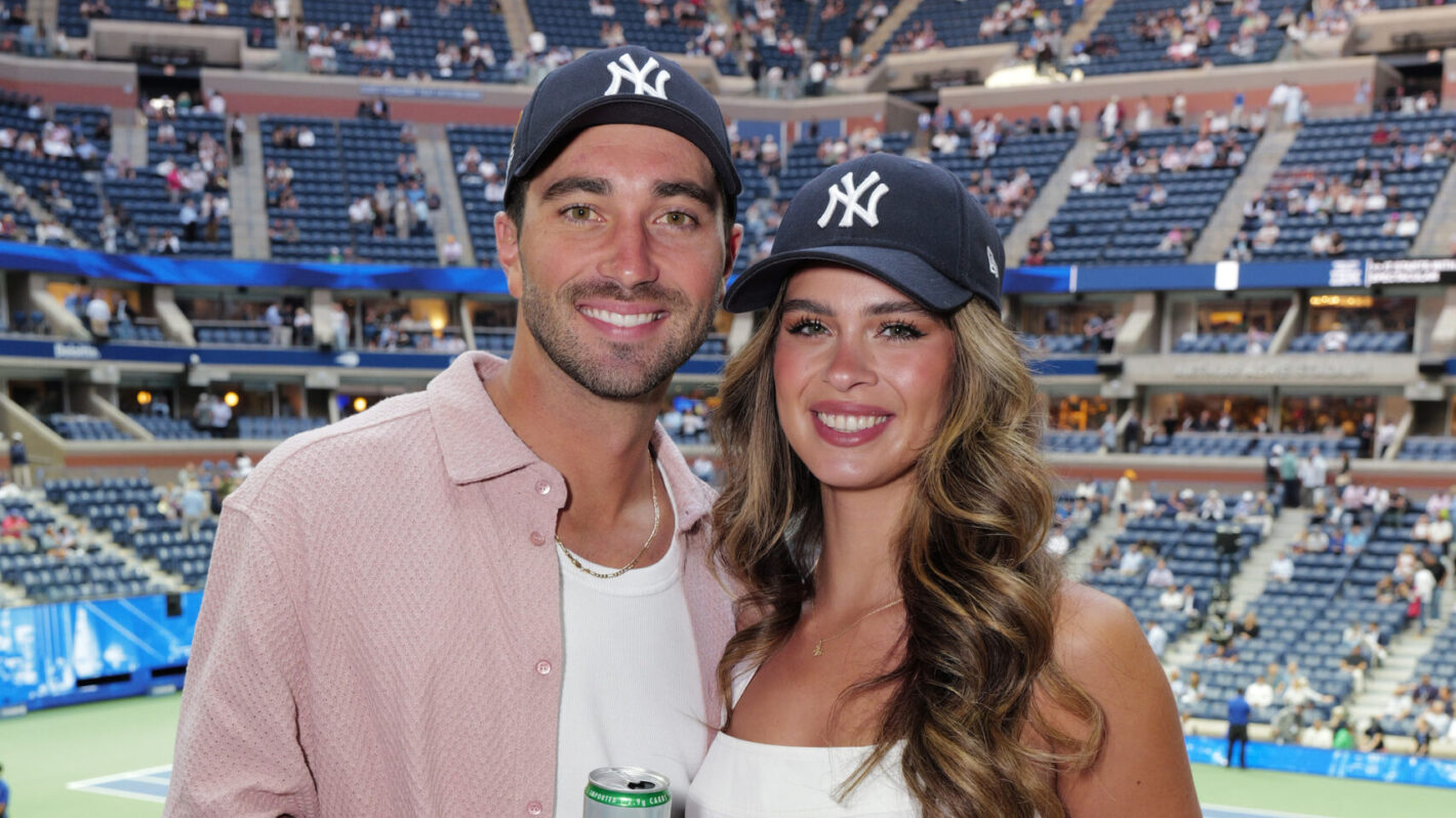 Joey Graziadei and Kelsey Anderson enjoy a Heineken Silver at the US Open Tennis Championships