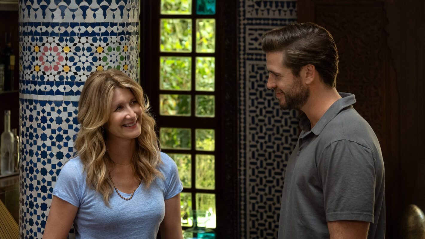 Laura Dern as Katherine Loewe and Liam Hemsworth as Owen Brophy in 'Lonely Planet'