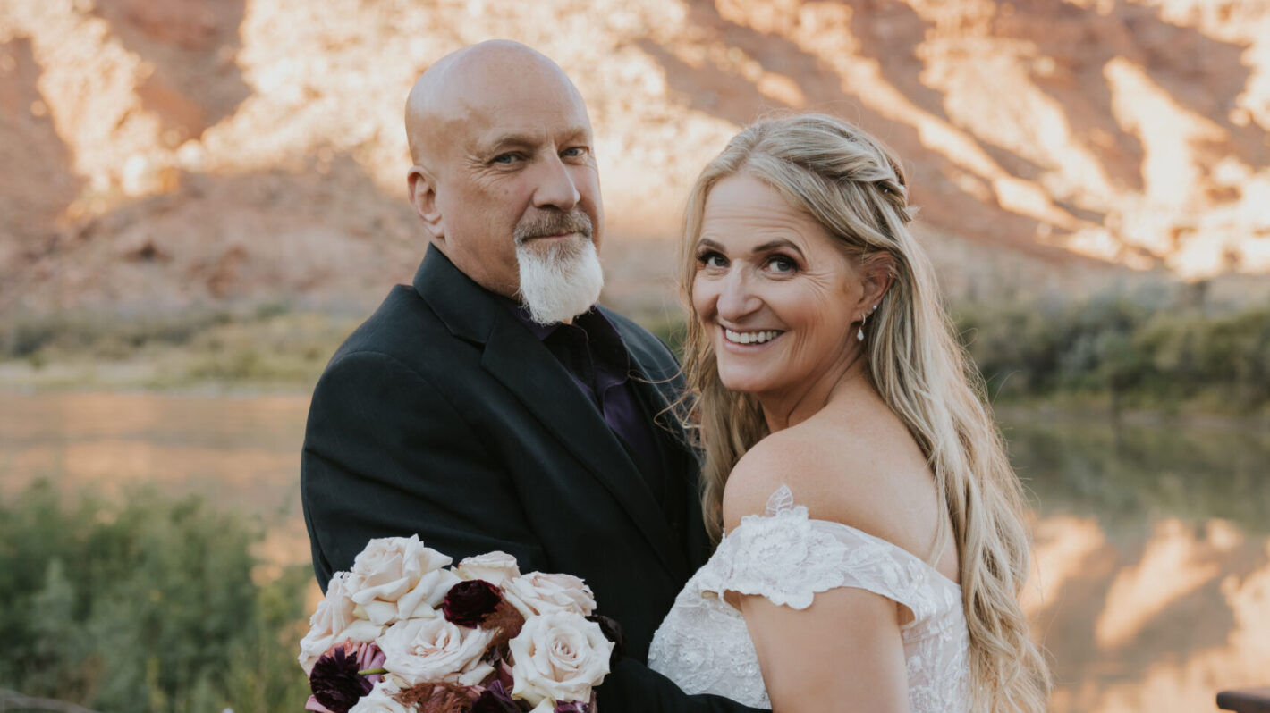 Christine Brown, former talent of TLC’s Sister Wives, on her wedding day to David Woolley in Moab, Utah.