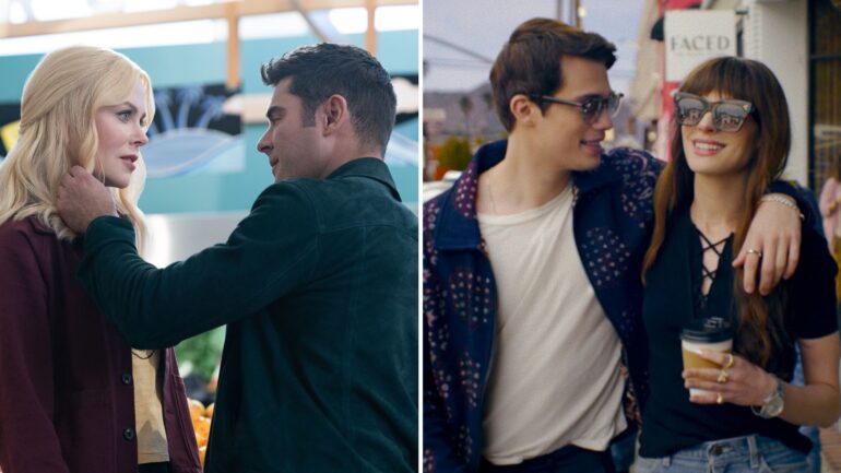 Nicole Kidman as Brooke Harwood and Zac Efron as Chris Cole in 'A Family Affair'; Anne Hathaway as Solène and Nicholas Galitzine as Hayes Campbell in 'The Idea of You'