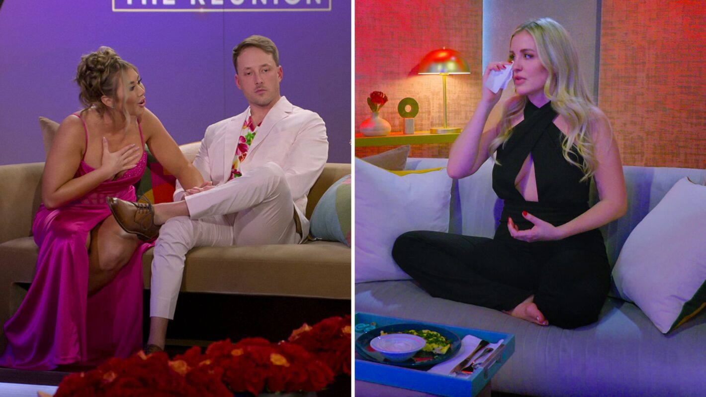 Jeramey Lutinski, Sarah Ann Bick, and Laura Dadisman during the 'Love Is Blind' Season 6 reunion
