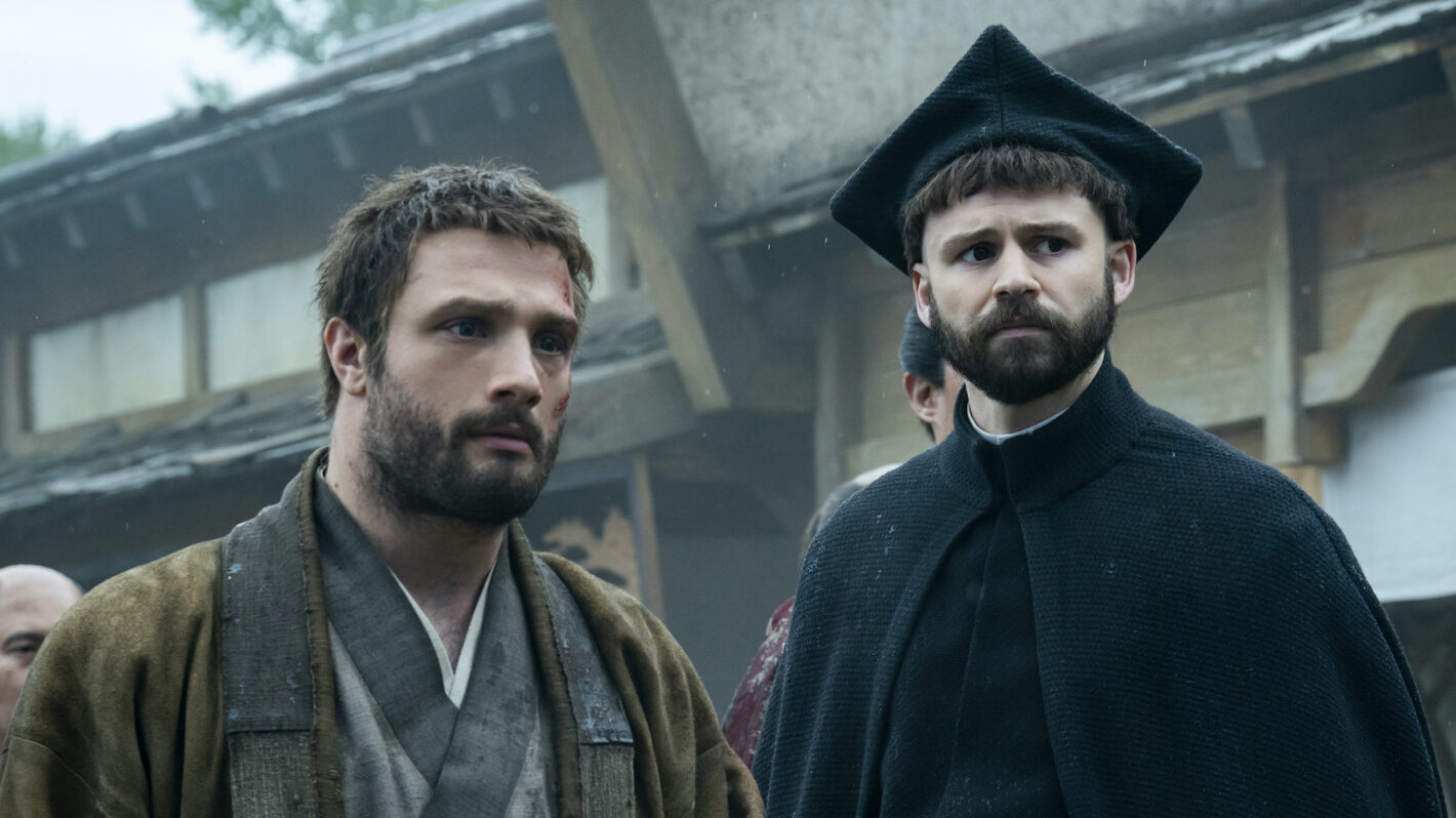 Cosmo Jarvis as John Blackthorne, Tommy Bastow as Father Martin Alvito in 'Shōgun' Season 1 Episode 10 - 'A Dream of a Dream'