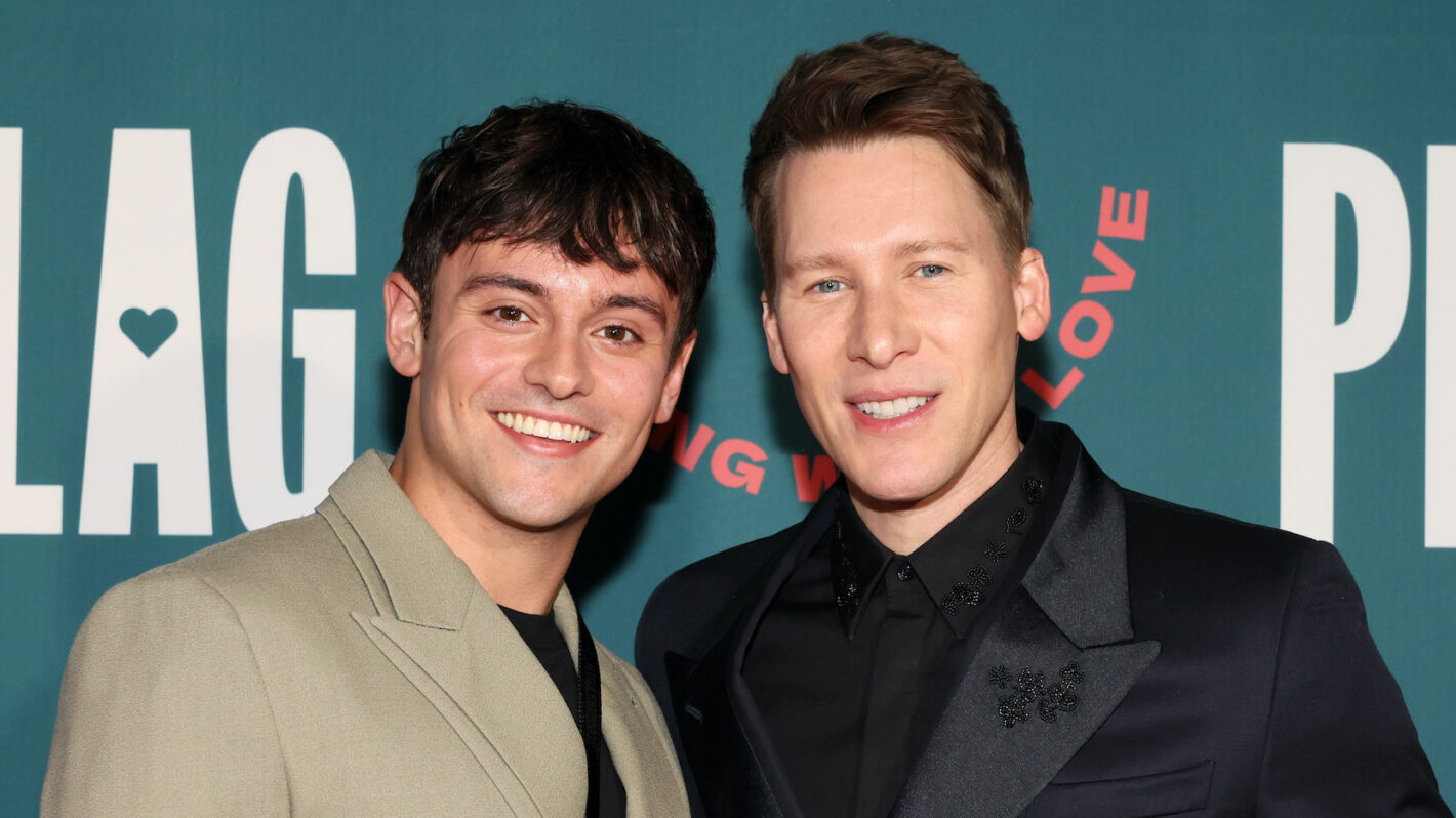 Tom Daley and Dustin Lance Black attend PFLAG National 50th Anniversary Gala at Marriott Marquis on March 03, 2023 in New York City.